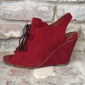 Red Suede Laced Wedges
